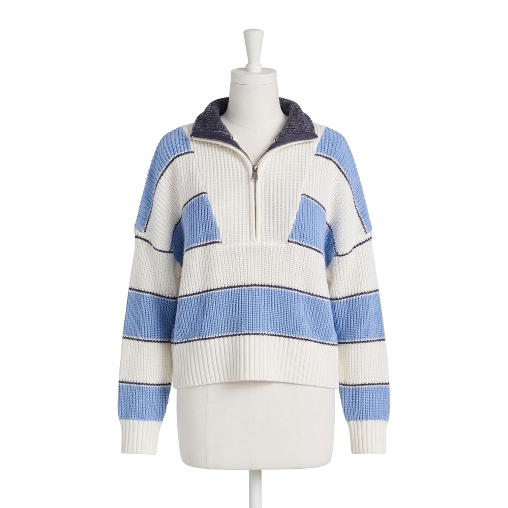 NEW ELAN quarter zip colorblock sweater top in light blue